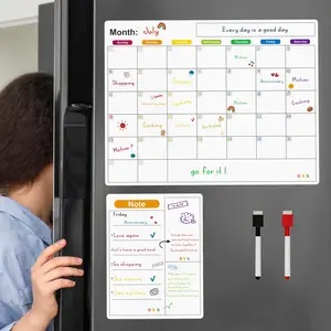 Magnetic Dry Erase Calendar, Doodle Typography Calendar, Fridge Whiteboard Wall Erasable Magnet Kitchen Monthly Family Planner Memo Menu Kid Task List Notepads Grocery School Schedule Hanging Appointment Dinner Event Gym Chore Chart, Weekly Planner