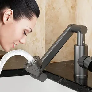 1080° Rotating Bathroom Sink Faucet, Adjustable Height Single Handle Single Hole, 2 Spout Types and 2 Soft Hoses, Basin Rotating Faucet