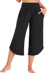 INSPIRE CHIC Women's Capri Lounge Yoga Cropped Summer Casual Wide Leg with Pockets Workout Sweat Pajama Pants