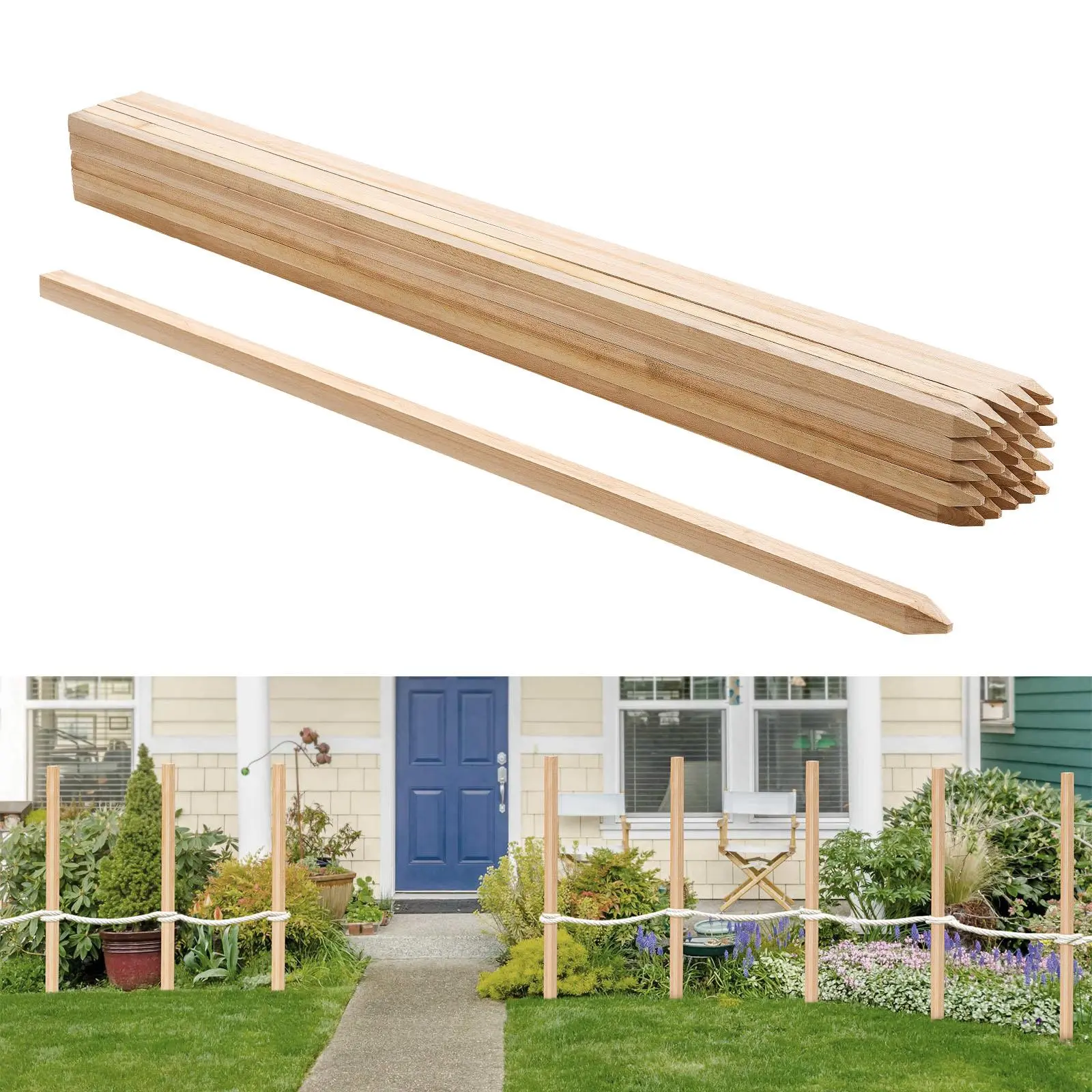 VEVOR Wooden Garden Stakes, 25 Pcs 48x0.75x0.75 in Survey Grading Stakes, Garden Ground Stake with Sharp Point, Fir Wood Plant Support Stake, Sign Posts for Silt Fence Backyard Boundaries Baselines#BackToSchool