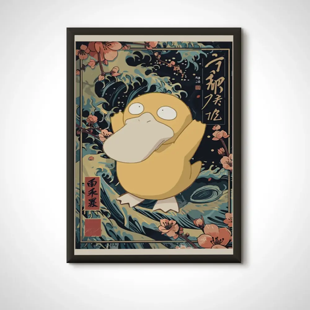 Psyduck Japanese Poster - Pokémon Tapestry Wall Art | Anime Decor, Unframe Poster/Canvas 1.5 in Frame