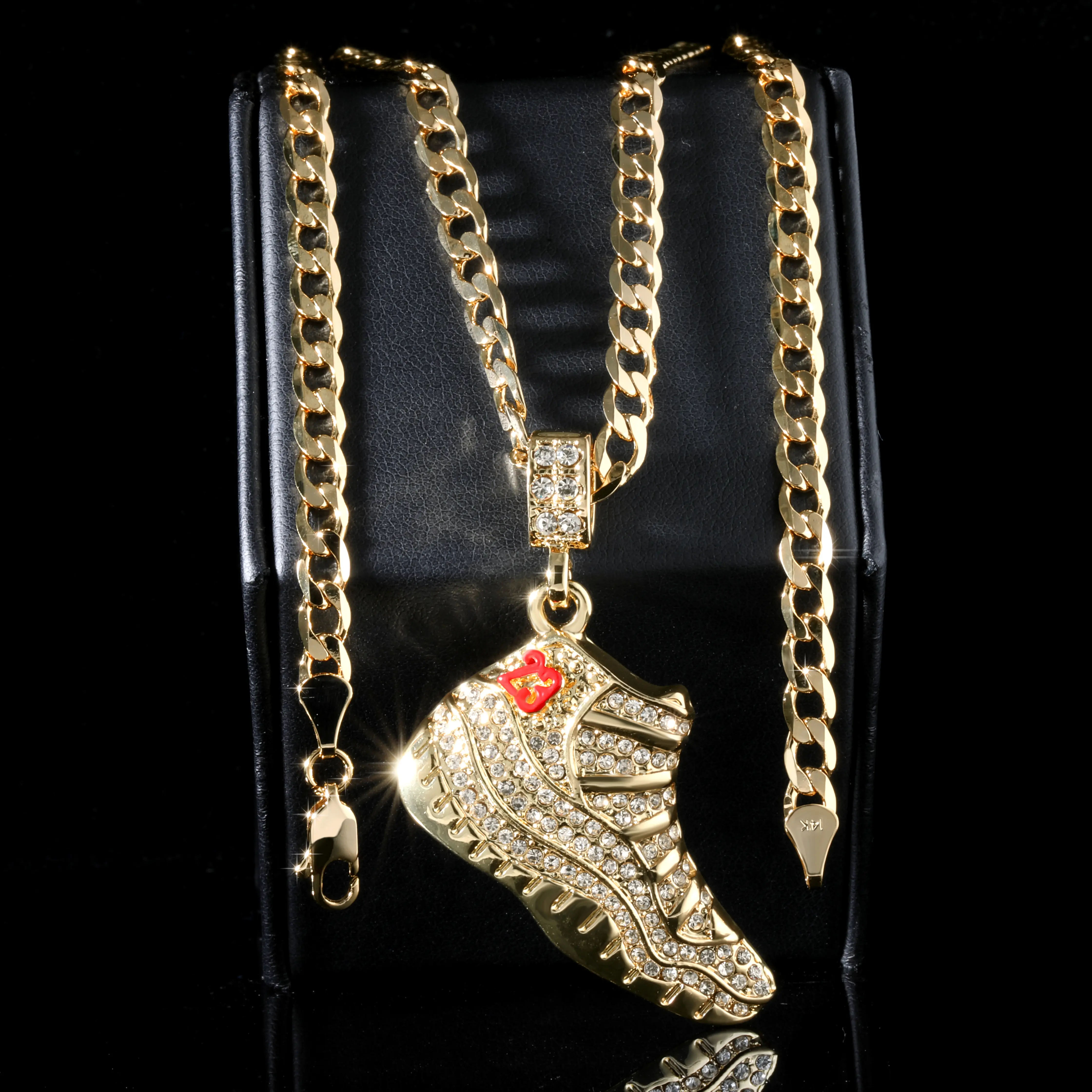 A1r Red 23 Basketball Charm Pendant | 14K Cuban Chain Necklace Gold Plated Fashion
