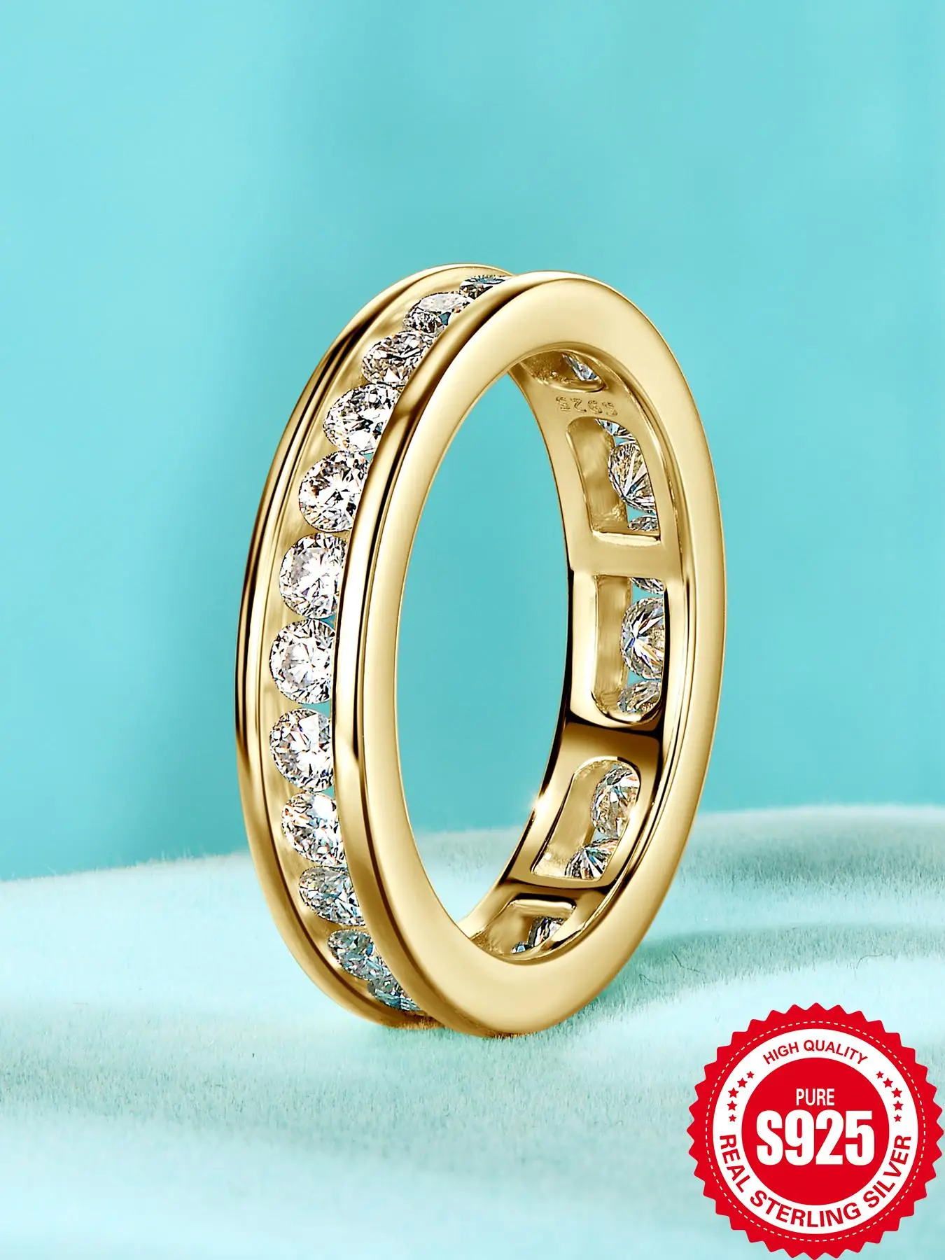 S925 Sterling Silver Synthetic Moissanite Ring, Fashionable Jewelry for Party, Daily Clothing Decor, Trendy All-match & Exquisite Jewelry for Birthday