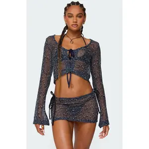 Edikted Women's Idra Crochet Net Tie Front Top