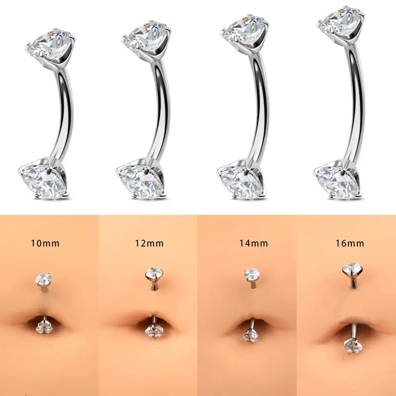 OUFER 14G Titanium Internally Threaded Belly Button Ring for Women - Body-Safe Female Jewelry, AAAAA+ Round CZ Gems, Minimal Beads, 10-16mm Bar, Secure Fit, Easy-Open Sides, Easy Insertion, Lightweight Belly Piercing Jewelry