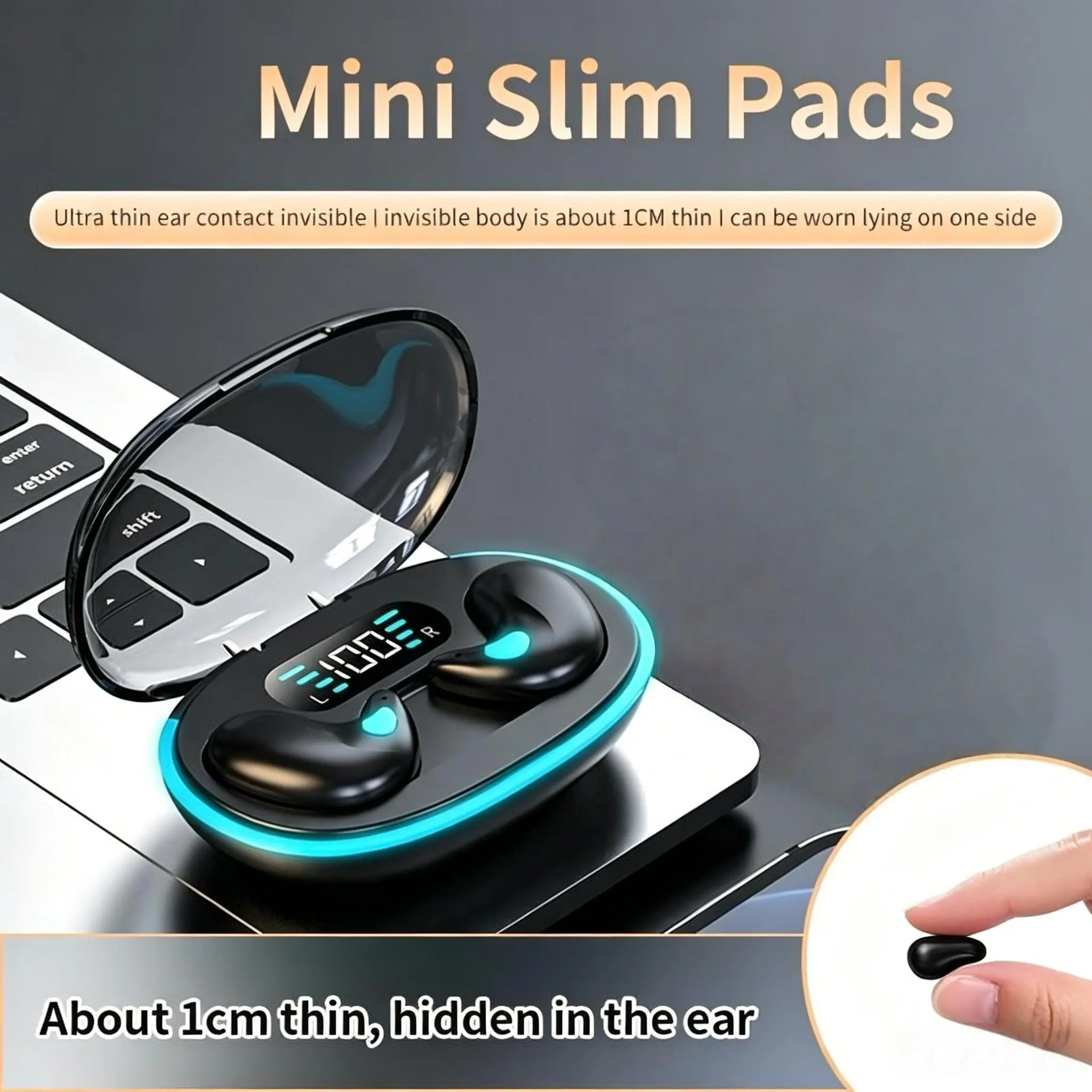 Sleeping Earbuds, TWS Earphones, Digital Display In-Ear Bluetooth-compatible Headphones, Ultra-Thin TWS Design, Compatible with iOS and Android, High-Fidelity Sound, Portable, True Wireless Headset
