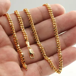 14k Cuban Chain Necklace 4mm - 20" 24" & 30" | Slim Women's Boys Men's Fashion Gold Plated Bling Jewelry
