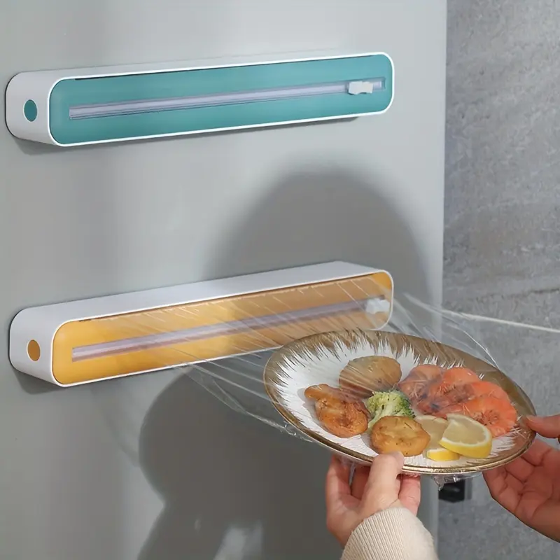 2 In 1 Plastic Wrap Dispenser Cling Film Dispenser Cutter Saran Wrap Dispenser Aluminum Foil Parchment Paper Injector Kitchen Tool