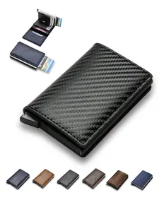 Minimalist RFID Blocking Men Wallet Automatic Pop Up Credit Card Holder Slim PU Leather Aluminum Bank ID Card Case Portable Purse RFID Card Slots, Practical Business Gift for Men