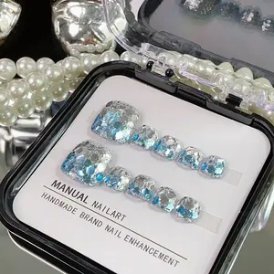 OKTAKE Sparkle Blue Press-On Toe Nails | Handmade & Customized With UV Cure Kit