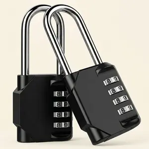 2 Pack 4 Digit Combination Padlock with Long Shackle, Waterproof Outdoor Locker Lock for Gym, Fence, Gate, Toolbox, Storage Cabinet & Hasp, Resettable Heavy Duty Carbon Steel Combination Lock Black