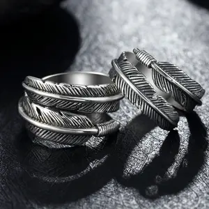 [Creative Gifts] Retro Angel Wish Open Ring Couple Ring Female Feather Ring Male Couple Gift