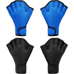 2 Pairs Swimming Gloves Aquatic Training Gloves Neoprene Mittens Webbed Fitness Water Resistance Training Mittens for Men Women Swimming Diving with Wrist Strap