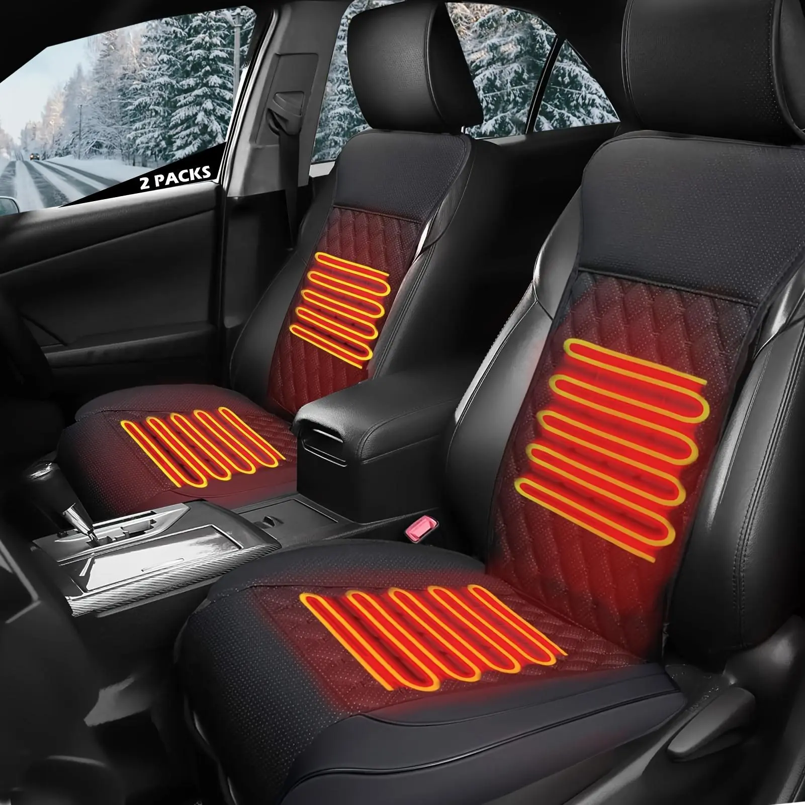 Heated Seat Cover, Car Seat Covers, 2 Counts Comfortable Winter Warmer Seat Cushion, 12V Adjustable Temperature Car Seat Heating Pad, Universal Car Interior Accessories for Cold Weather