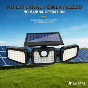 2-Pack Triple-Head Solar Motion Sensor Lights Outdoor - IP44 Waterproof Auto On/Off Security LED Flood Lights for Garage, Yard, Pathway, Garden