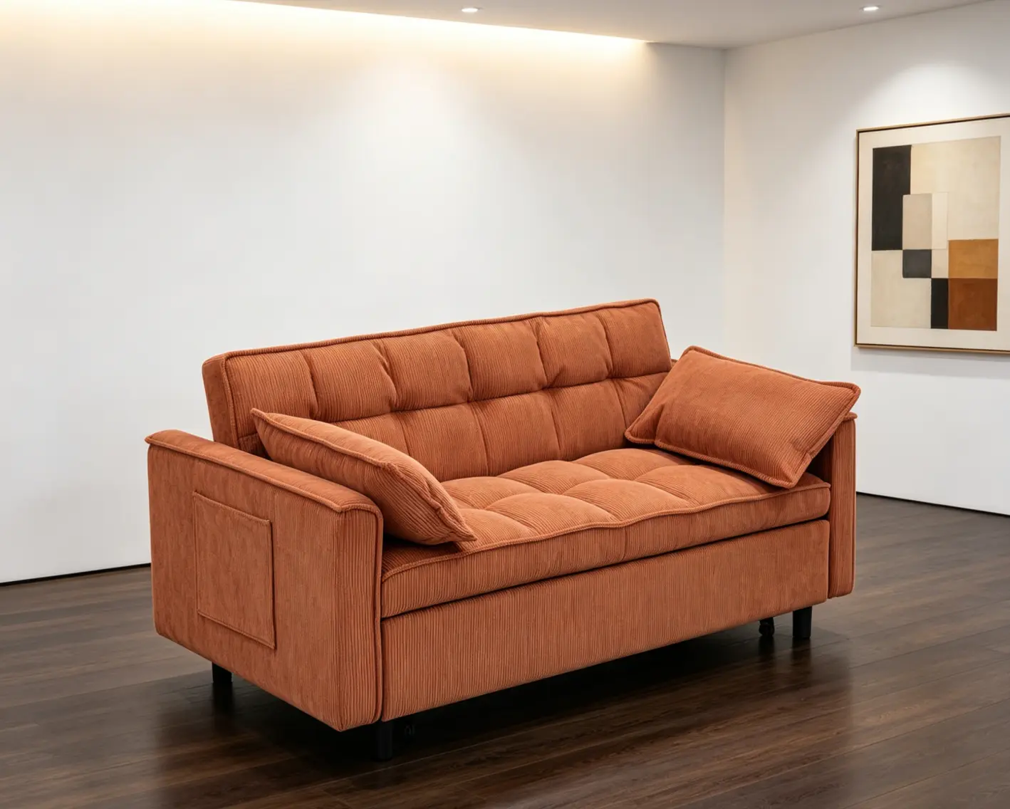 Corduroy Modular Sectional Sleeper Sofa Loveseat, Multi-Functional Indoor Furniture with Pull-Out Bed for Living Room, Bedroom Futon Set