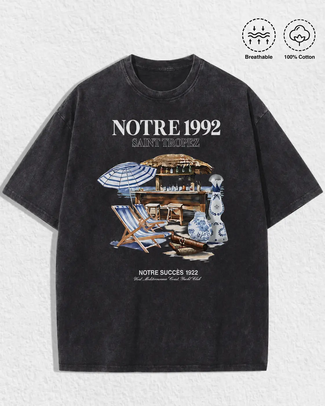 100% Cotton Vintage Acid Wash Saint Tropez graphic tees A comfortable summer gift streetwear y2k clothing Oversized Top fall fashion outfit