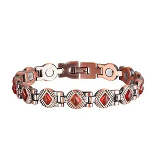 GleamJoy S Vintage Style Copper Magnetic Bracelets with Natural Turquoise & Red Agate Inlays, Energizing & Caring for Your Hands, Perfect Gift for Couples/Sisters/Friends