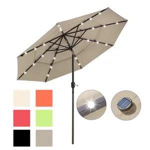 Yescom 9ft 8-Rib 3-Tier Tilt Outdoor Umbrella with Lights