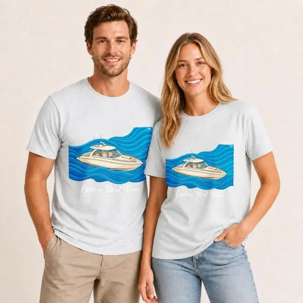 CARPESUN, Nautical Style, T-Shirt, Custom Boat Name Graphic, Soft Cotton Blend, Couples Beach Vacation Wear, Single Pack