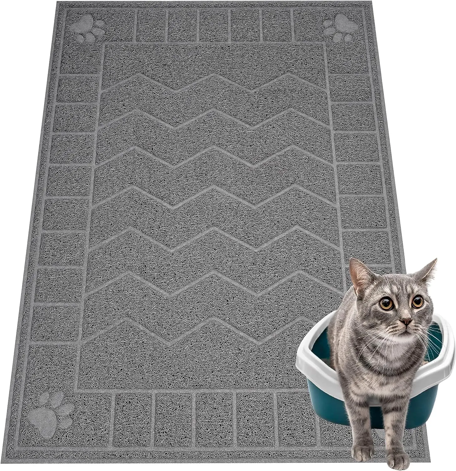 Cat Litter Mat, Litter Trapping Mat Soft on Kitty Paws, 35" x 25" Kitten Litter Box Mat for Cleaner Floors, Waterproof, Easy Clean, Durable Large Size