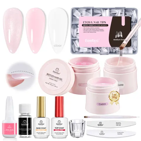 Beetles HEMA-Free Hard Builder Gel Set, Nude Pink Brown 9 in 1 Mini Size Builder Nail Gel for Sensitive Nails Extension Sculpting for Professional Nail Tech Use,Fall Nails, UV&LED Lamp Needed Mother's Day gift Spring Nail Taste of Spring