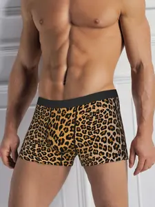 Men'S Leopard Print Boxer Briefs - Soft Stretch Underwear, Comfortable & Breathable, Stylish Animal Print Design, Perfect for Casual Attire, Comfortable Underwear | Leopard Print Underwear | Medium Elasticity Fabric