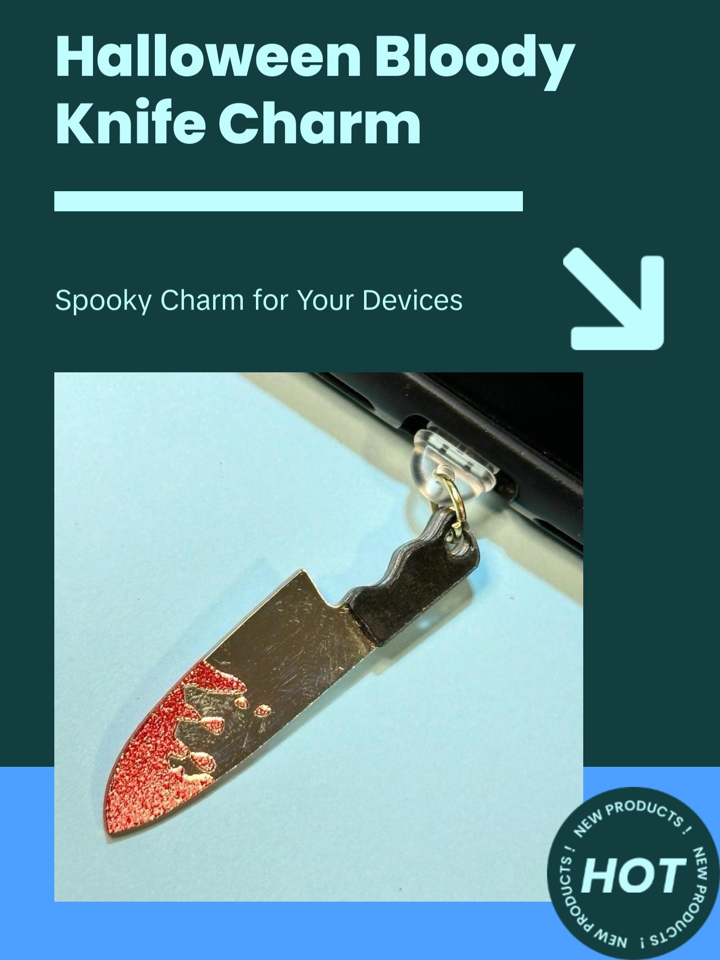 Halloween Bloody Knife Charms for Kindle and Phone Phone Dust Plug Accessories Smartphone cell kindle charm--=%2=- bookish=%2=----=%2=- gift=%2=-- bookish gift decorative accessory