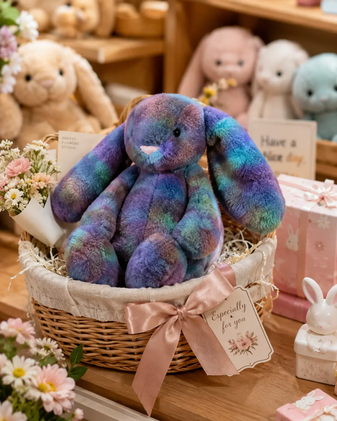 Jellycat Multicolor Bunny Plush – Soft Purple Blue Floppy Ear Rabbit Stuffed Animal