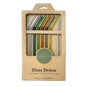 Reusable glass straws - eco friendly - kitchen safe- durable borosilicate glass - for drinking smoothies, water, juices - dishwasher safe
