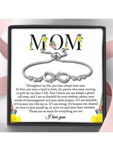 Mother's Day Gift For Mom Bracelet From Daughter/Son, Heart Infinity Symbol Cubic Zirconia Adjustable Bracelet,Birthday Gift & Thank You Present,With Touching Message Card and Box