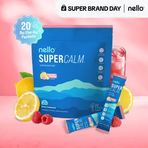 Nello Supercalm Calming Drink Mix with KSM-66 Ashwagandha Vitamin D3 Magnesium & L-Theanine Supports Cortisol Balance Mood Sleep 20 Servings Travel Packets Dietary Supplement