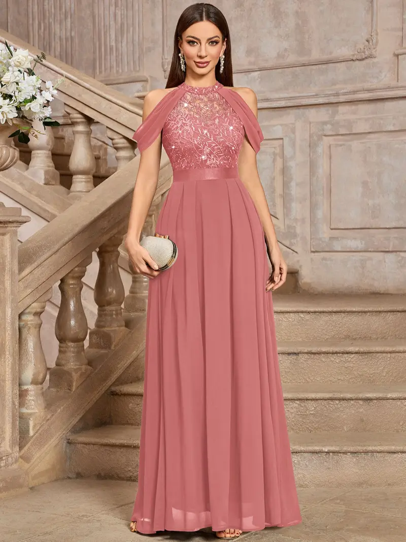 sequined wrap dress Sequined Long Sleeve Faux Wrap Ruched Gown