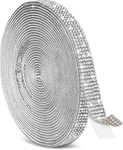 5 Yards Self Adhesive Rhinestone Ribbons, Sliver Rhinestone Strips, Diamond Crystal Rhinestone Ribbon Roll Stickers Glitter Bling Ribbons Rhinestones for Crafts Fabric Car Shoes Décor