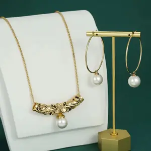 Limited 18k Gold Plated Tahitian Pearl Set - Elegant Necklace & Hoop Earrings with Pearl Accents