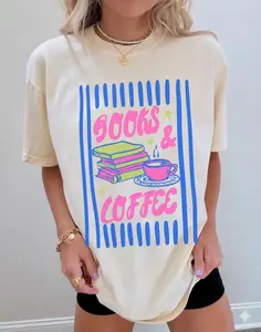 Comfort Colors Books and Coffee Shirt, Book Shirt, Gift for Book Lover, Bookish T Shirt, Reading Shirt, Bookworm Tee, Library Lover Gift, Aesthetic Reader Shirt
