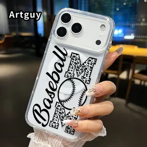 Magnetic Soft Case for iPhone 17 16  Pro Max Plus 15 14 13 12 11 Air E Baseball Mom Pride Pattern Anti-Yellowing Shockproof ultra-thin Silicone Crystal Transparent Acrylic Large Hole Cover Supports Wireless Charging