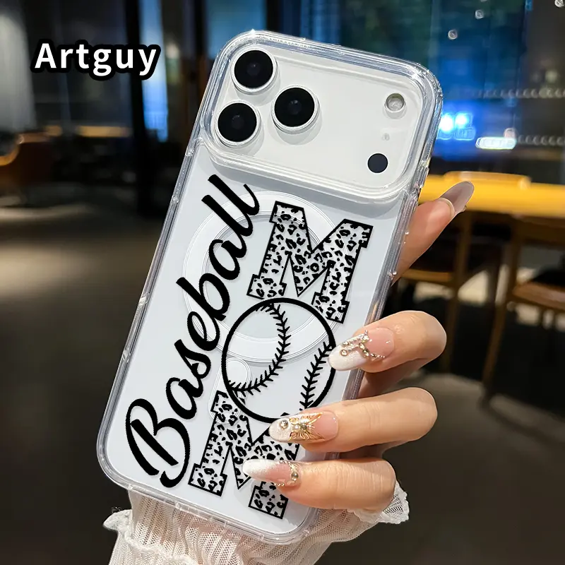 Magnetic Soft Case for iPhone 17 16  Pro Max Plus 15 14 13 12 11 Air E Baseball Mom Pride Pattern Anti-Yellowing Shockproof ultra-thin Silicone Crystal Transparent Acrylic Large Hole Cover Supports Wireless Charging