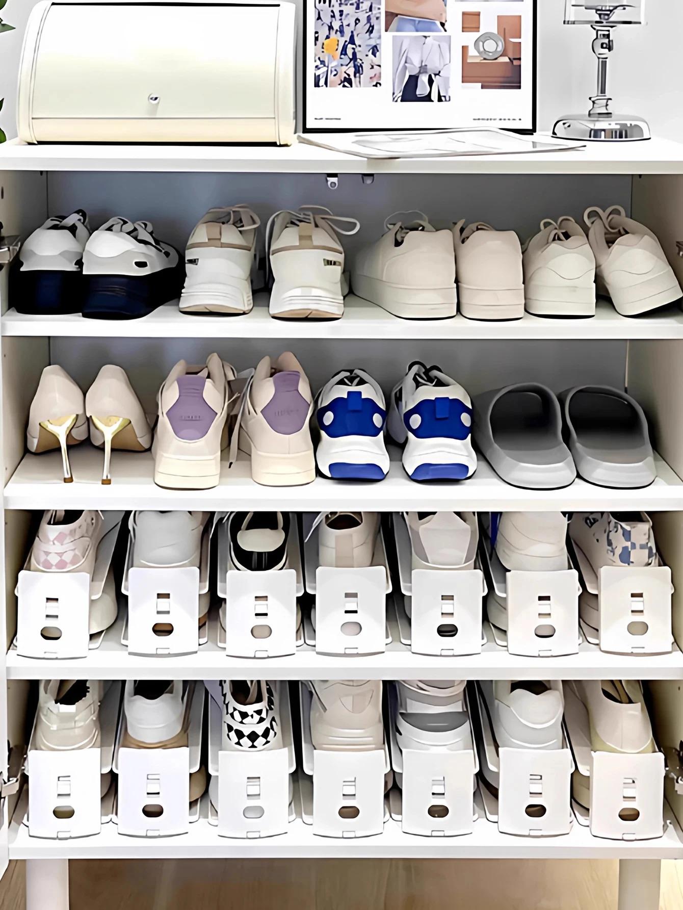 2pcs Space Saving Shoe Rack 2-Layer Adjustable Expandable Shoe Storage Organizer for Closet Easy Assembly Shoe Storage Organizer