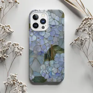 Blue Hydrangea Stained Glass Phone Case Wildflower Floral Artful Aesthetic Vintage Case Gift phone, Magsafe Phone Cases  For IP X 11 12 13 14 15 16 S21 S22 S23 S24 S25-Ultra Series
