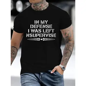 Black Left-Side Funny Defensive Tee for Men – New Spring/Autumn Style, Machine Washable