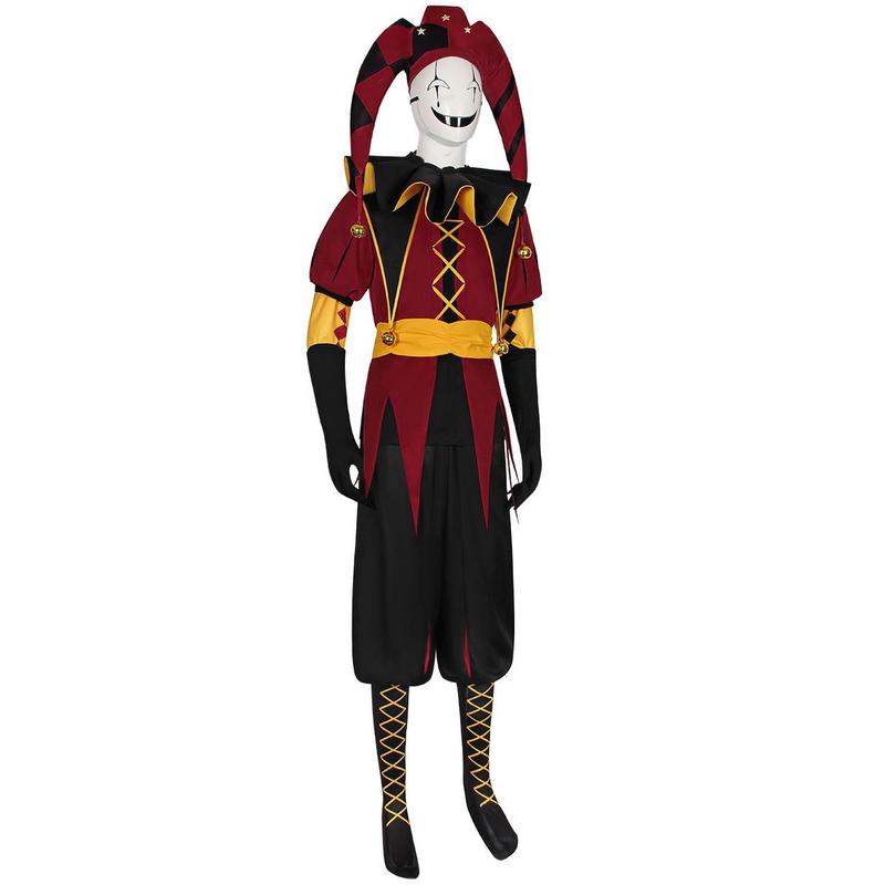 Pierrot the Clown Full Costume Set for Halloween Cosplay, Circus Party Outfit with Accessories for Men and Women