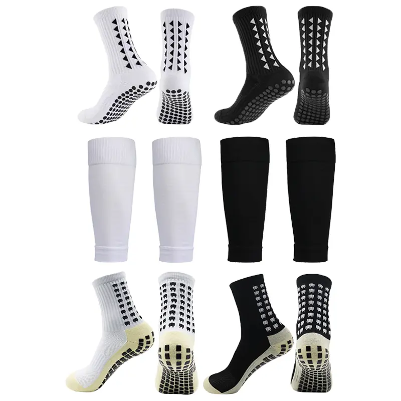 1 Pair Non-Slip Grip Socks with Leg Sleeves, Breathable Athletic Socks for Men & Youth, Multiple Styles & Colors Available