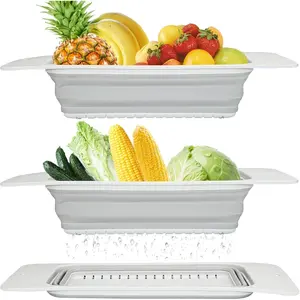 Collapsible Colander Silicone Kitchen Strainer, Over The Sink Strainer Basket for Wash Vegetables and Fruits, Drain Cooked Pasta and Dry Dishes, New Kitchen Essentials - GrayGift