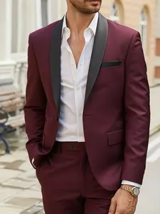 2pcs Men's Slim-Fit Tailored Suit Set - Beige/Brown Wedding, Business & Party Suits with Notch Jacket & Dress Pants, All-Season Formal Attire (Groom/Groomsmen) - Hand Wash/Dry Clean