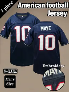 Men's Retro American football jersey, Sporty Jersey, # 10 deep blue embroidered breathable V-neck mesh rugby sportswear, hip-hop casual T-shirt, suitable for outdoor sports, game training, unisex