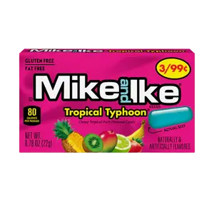 Mike and Ike Tropical Typhoon 0.78 oz. Box 24 ct. - Sweet Candy with Soft and Chewy Center with Tropical Fruits Flavor - 24 Count Box Snack Bonbon