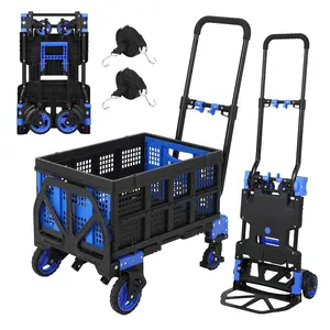 【GARVEE】Folding Hand Truck Dolly with Basket, 2-in-1 Heavy Duty Dolly Cart with Wheels, 330LBS Capacity Convertible Handcart with Retractable Handle and 4 Wheels for Home and Office Moving