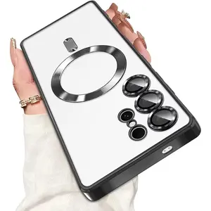 Luxury Magnetic Magsafe Protective Case for Samsung Galaxy Series Smartphone, Glitter Plated Silicone Cover Protector, Clear Soft Protection, Fits Multiple Models