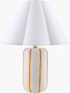 Warm Light Gray Traditional Table Lamp with linen details for bedside or console tables